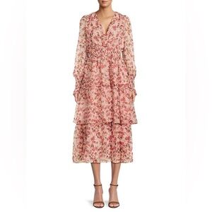 Floral Flounce Tiered Midi Dress